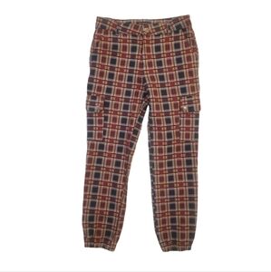 Shinestar Women's Tan Red Plaid Retro Cargo‎ Pants Size Small